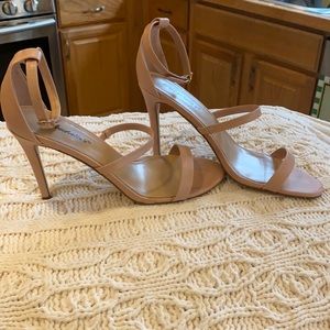 Strappy light tan skinny heels